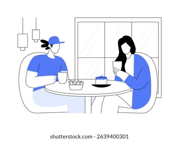 Coffee break isolated cartoon vector illustrations. Young couple drinking coffee in a local cafe and talking, travel together, people lifestyle, city trip, cultural experience vector cartoon.