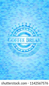 Coffee Break light blue emblem with triangle mosaic background