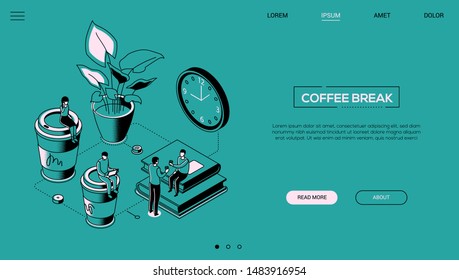 Coffee break - line design style isometric web banner