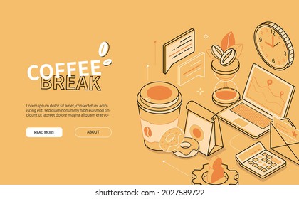 Coffee Break - Line Design Style Isometric Web Banner