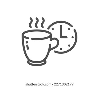 Icono de la línea de interrupción del café. Cartel de té caliente de desayuno. Símbolo del tiempo del café. Elemento de diseño de calidad. Icono de descanso de café de estilo lineal. Trazo editable. Vector