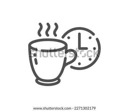 Coffee break line icon. Breakfast hot tea sign. Coffee time symbol. Quality design element. Linear style coffee break icon. Editable stroke. Vector