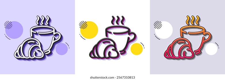 Coffee break line icon. Halftone dotted pattern. Gradient icon with grain shadow. Breakfast hot tea sign. Coffee time symbol. Line coffee break icon. Various designs. Vector