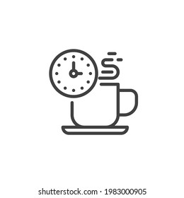 Icono de la línea de interrupción del café. signo de estilo lineal para concepto móvil y diseño web. Icono vectorial de contorno de reloj y taza. Símbolo, ilustración del logotipo. Gráficos vectoriales
