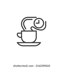 Coffee break line icon. linear style sign for mobile concept and web design. Coffee cup and clock outline vector icon. Symbol, logo illustration. Vector graphics