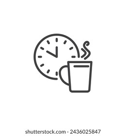 Coffee Break Line Icon. Lineares Stilzeichen für mobiles Konzept und Webdesign. Kaffeetasse und Uhr Umriss Vektor-Symbol. Symbol, Logo-Darstellung. Vektorgrafik