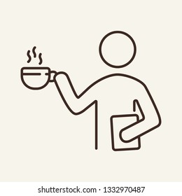 Coffee break line icon. Office worker, employee holding steaming cup. Business concept. Can be used for topics like work, routine, morning