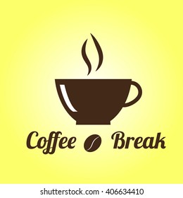 Coffee Break logo. Cup of coffee on yellow background. 