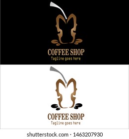 Coffee Break  Logo Design Concept with outline technique. Logo design on black and white background.  Modern design of business concept. Unique logo design for coffee shop.  