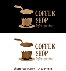  Coffee Break Logo Design Concept. Logo design on black and white background.  Modern design of restaurant business concept. Unique logo design for coffee shop.  