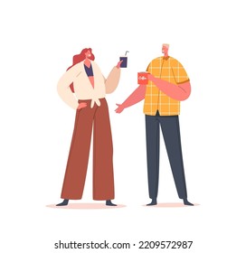 Coffee Break, Lunch Time In Office Concept. People Talking And Drinking Coffee. Male and Female Characters Friends or Colleagues With Cups Isolated On White Background. Cartoon Vector Illustration