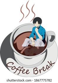 Coffee break - A man sitting in a coffee mug