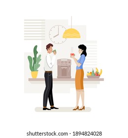 Coffee break. The man and the woman are drinking coffee. Flat vector illustration.