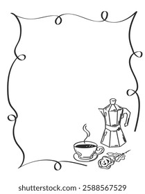 Coffee break menu template in vintage hand drawn frame for menus, invitations, greeting cards.Vintage hand drawn sketch vector illustration. Vector illustration