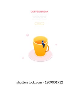 Coffee break - modern isometric vector web banner