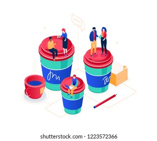 Coffee break - modern isometric vector web banner