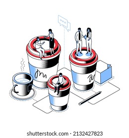Coffee break - modern line isometry design style illustration