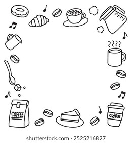 Coffee break monochrome hand drawn icons frame