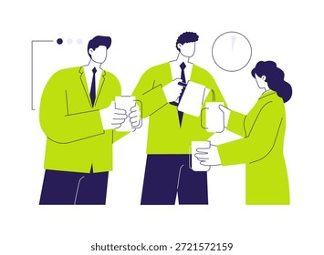 Pausa de café no escritório conceito abstrato ilustração vetorial. Grupo de colegas multiétnicos bebendo café juntos, negócios corporativos, estilo de vida no escritório, construção de equipe metáfora abstrata ideia.