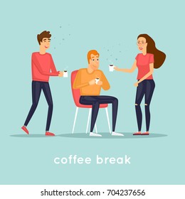Coffee break in the office. Flat design vector illustration.