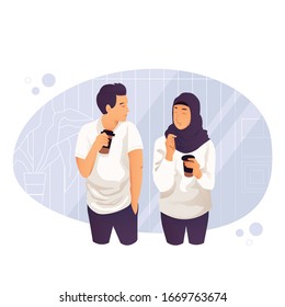 Brecha de café en concepto de trabajo de oficina, comunicación de trabajo en equipo de negocios, mujer y hombre hablando entre sí, ilustración vectorial plana