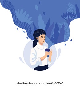 Coffee break in office work concept, people drinking coffee, flat vector illustration