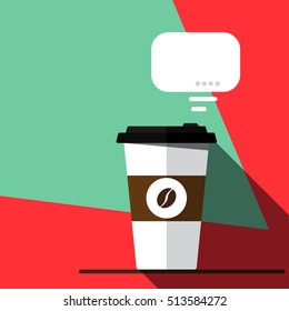 Coffee break on business. Paper coffee icon for a meeting, discussion, and brainstormimg. Vector illustration, flat style for coffee cup with chat box steam.