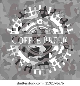Coffee Break on grey camouflaged texture