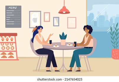 Coffee break on work, people discussing and drink. Illustration of work office break coffee, conversation and drinking with colleague
