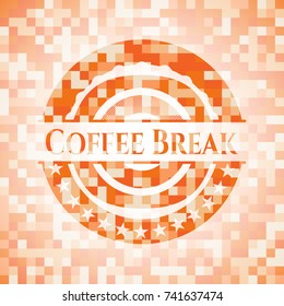 Coffee Break orange mosaic emblem with background
