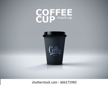 Coffee break. Paper coffee cup mockup. Vector realistic 3d illustration. Package mock-up design for branding or ad