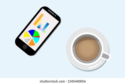 coffee break with perfect phone,  vector illustration. 