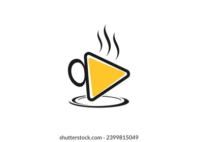 Coffee break podcast streaming logo design mug beverage play button icon symbol.