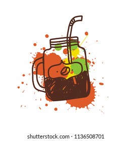 coffee break poster cup with ink colorful stains isolated on white background. Can be used for greeting cards. tshirts