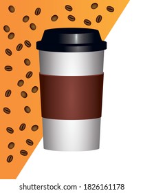 coffee break poster with plastic pot and seeds vector illustration design
