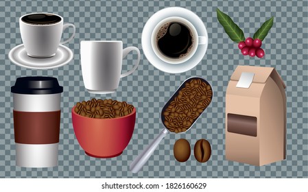 coffee break poster with set icons in checkered background vector illustration design