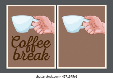 "Coffee break" poster template. Set of illustration.