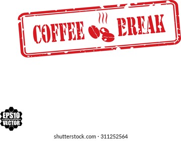 Coffee break red grunge rubber stamp with coffee bean symbol. Vector illustration.
