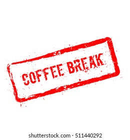 Coffee break red rubber stamp isolated on white background. Grunge rectangular seal with text, ink texture and splatter and blots, vector illustration.