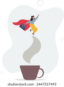 Kaffeepause, um Energie zu erfrischen oder zu steigern, morgendliche Routine, um sich zu fokussieren und die Produktivität zu steigern, zu entspannen oder mit Teepausenkonzept zu erwachen.Flache Vektorillustration.