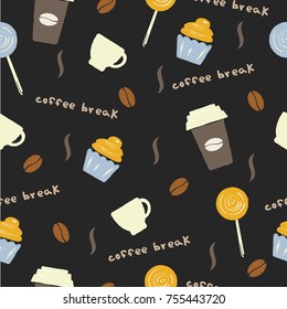 Coffee break. Seamless pattern. Ideal for cafeteria backdrop.