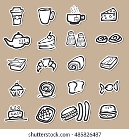 Coffee break and snacks cartoon drawing icons