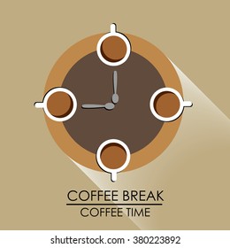 coffee break with spoons and cups on top view table are arranged like a clock