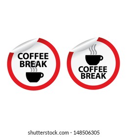 Coffee break stickers and label set red border. Vector