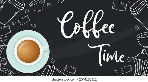 Coffee break, stylish coffee dark background - Vector illustration