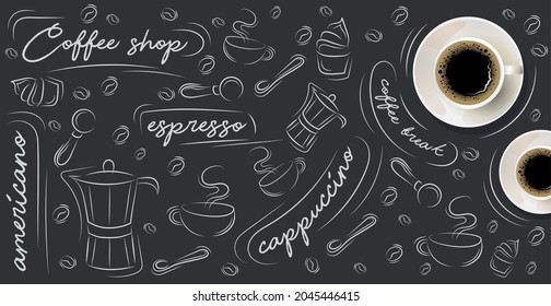 Coffee break, stylish coffee dark background - Vector illustration