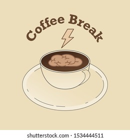 Coffee break symbol. Take a break, brain relaxation. Vector illustration outline flat design style.