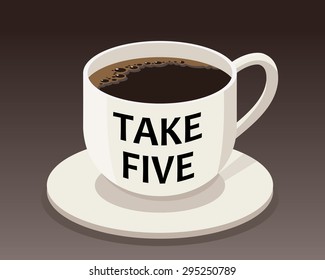 coffee break, take five on coffee mug