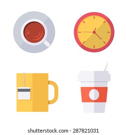 Coffee break or tea time icons. Modern flat design. Vector collection.