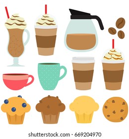 Coffee Break Time / Different Kinds Of Coffee In White Background